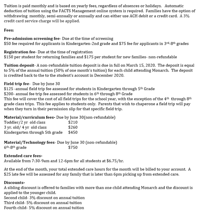 Tuition & Fees - Monarch Learning Academy